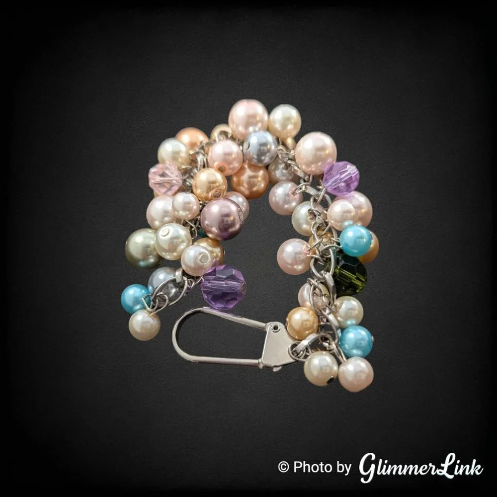 Multicolor Pastel Beaded Cluster Faux Pearl Faceted Bead Purse Charm Keychain - Picture 6 of 11